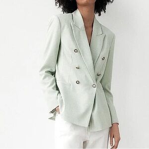 ZARA Tailored Double Breasted Blazer in Mint Green Size Medium